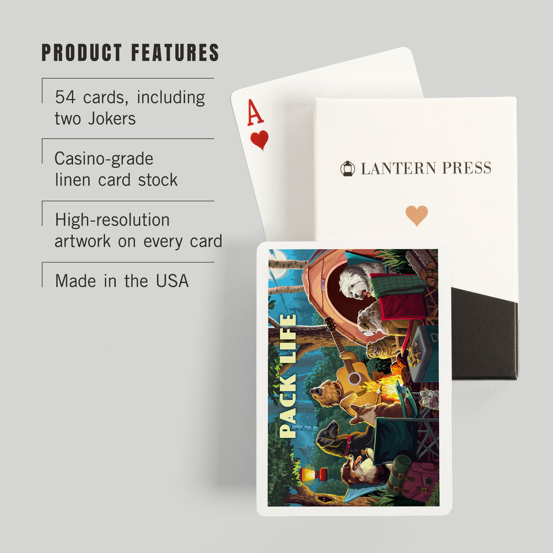 Playing Cards, Painterly, Pack Life, Dogs Around Campfire, Sentiment, 52 Card Deck with Jokers in Box, Unique Art Cards Lantern Press 