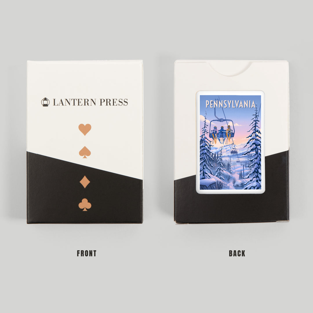 Playing Cards, Pennsylvania, Chill on the Uphill, Ski Lift, 52 Card Deck with Jokers in Box, Unique Art Cards Lantern Press 