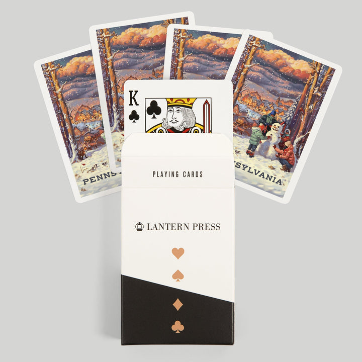 Playing Cards, Pennsylvania, Merry and Bright, Vintage Snowman, 52 Card Deck with Jokers in Box, Unique Art Cards Lantern Press 