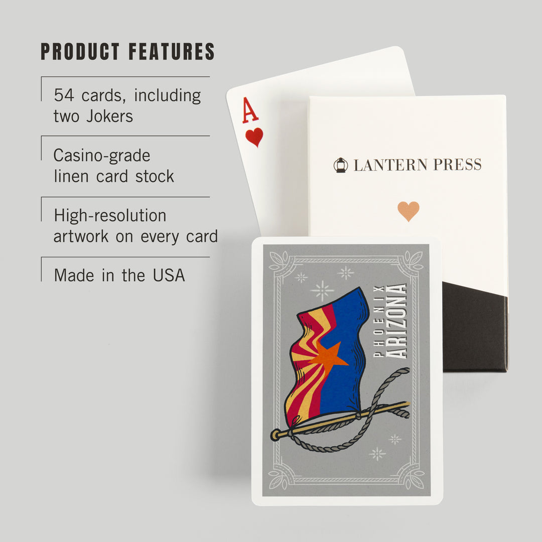 Playing Cards, Phoenix, Arizona, Waving State Flag, State Series, 52 Card Deck with Jokers in Box, Unique Art Cards Lantern Press 