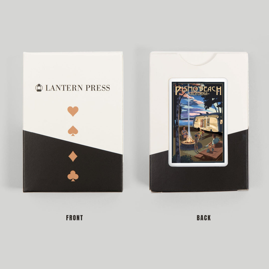 Playing Cards, Pismo Beach, California, Retro Camper and Lake, 52 Card Deck with Jokers in Box, Unique Art Cards Lantern Press 