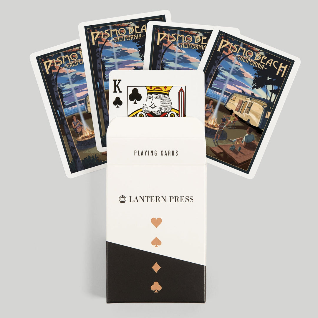 Playing Cards, Pismo Beach, California, Retro Camper and Lake, 52 Card Deck with Jokers in Box, Unique Art Cards Lantern Press 