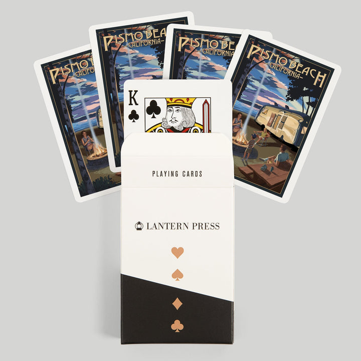 Playing Cards, Pismo Beach, California, Retro Camper and Lake, 52 Card Deck with Jokers in Box, Unique Art Cards Lantern Press 