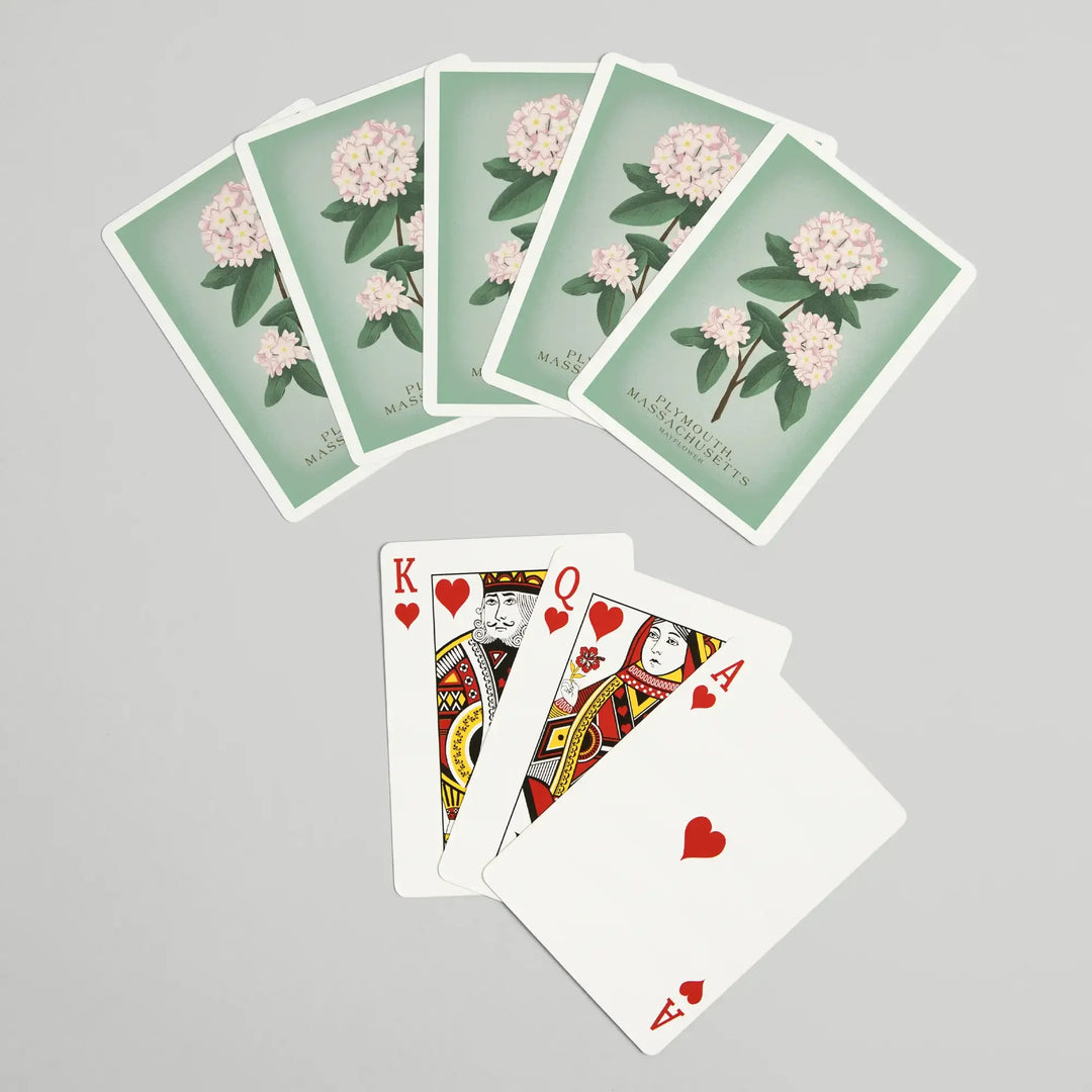Playing Cards, Plymouth, Massachusetts, Vintage Flora, State Series, Mayflower, 52 Card Deck with Jokers in Box, Unique Art Cards Lantern Press 