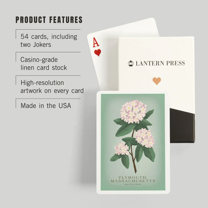Playing Cards, Plymouth, Massachusetts, Vintage Flora, State Series, Mayflower, 52 Card Deck with Jokers in Box, Unique Art Cards Lantern Press 