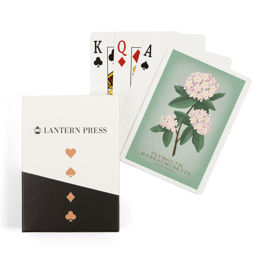 Playing Cards, Plymouth, Massachusetts, Vintage Flora, State Series, Mayflower, 52 Card Deck with Jokers in Box, Unique Art Cards Lantern Press 