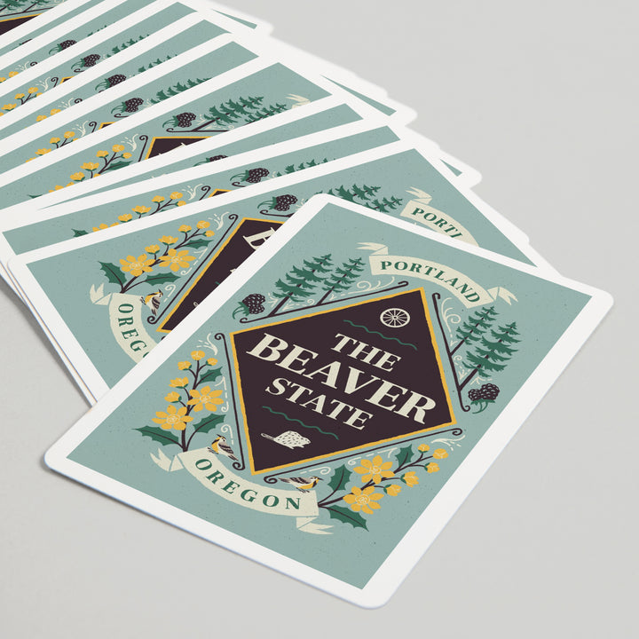 Playing Cards, Portland, Oregon, State Motto Crest, State Series, 52 Card Deck with Jokers in Box, Unique Art Cards Lantern Press 