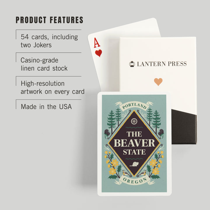 Playing Cards, Portland, Oregon, State Motto Crest, State Series, 52 Card Deck with Jokers in Box, Unique Art Cards Lantern Press 