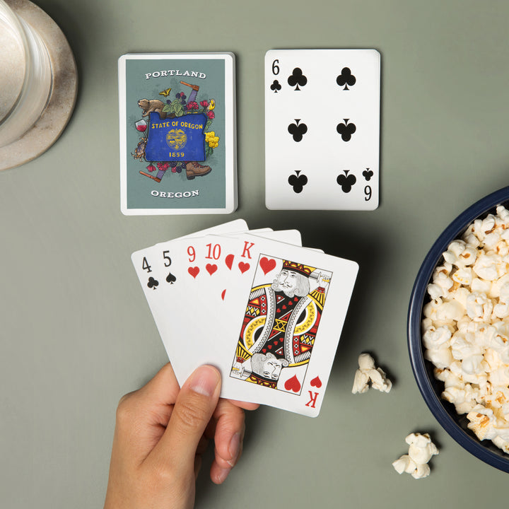 Playing Cards, Portland, Oregon, State Treasure Trove, State Series, 52 Card Deck with Jokers in Box, Unique Art Cards Lantern Press 