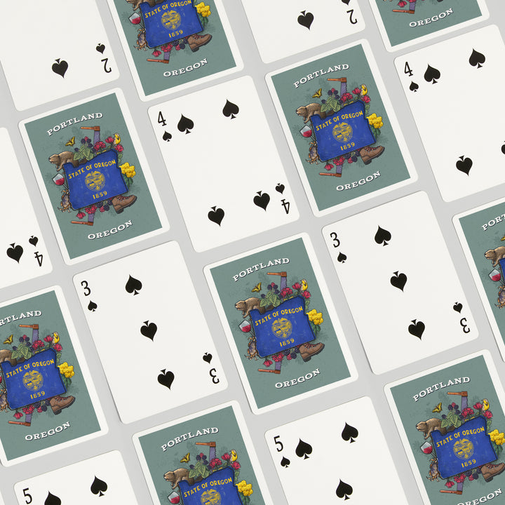 Playing Cards, Portland, Oregon, State Treasure Trove, State Series, 52 Card Deck with Jokers in Box, Unique Art Cards Lantern Press 