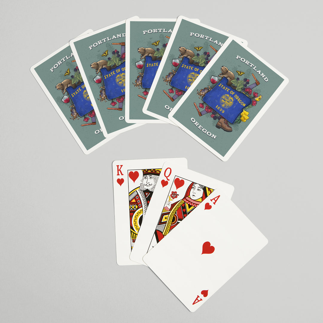 Playing Cards, Portland, Oregon, State Treasure Trove, State Series, 52 Card Deck with Jokers in Box, Unique Art Cards Lantern Press 
