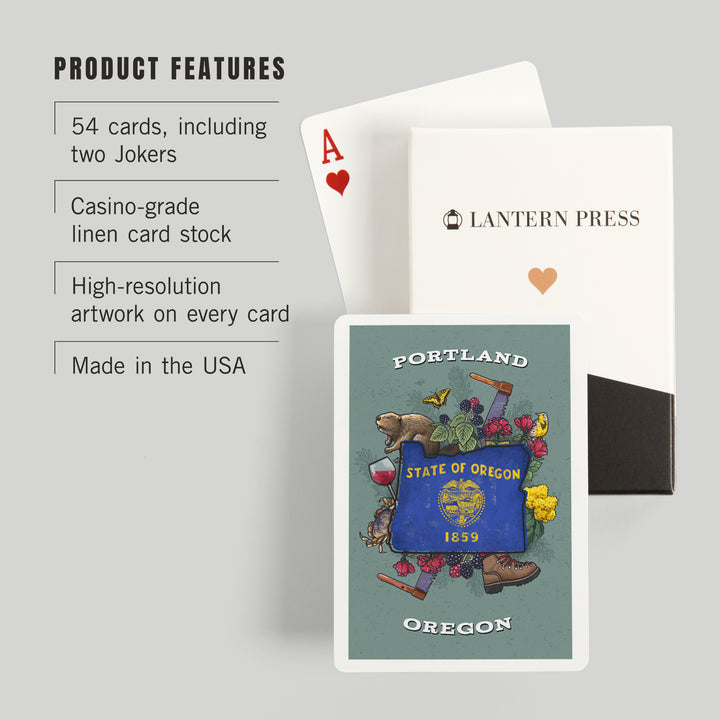 Playing Cards, Portland, Oregon, State Treasure Trove, State Series, 52 Card Deck with Jokers in Box, Unique Art Cards Lantern Press 