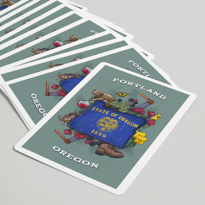Playing Cards, Portland, Oregon, State Treasure Trove, State Series, 52 Card Deck with Jokers in Box, Unique Art Cards Lantern Press 