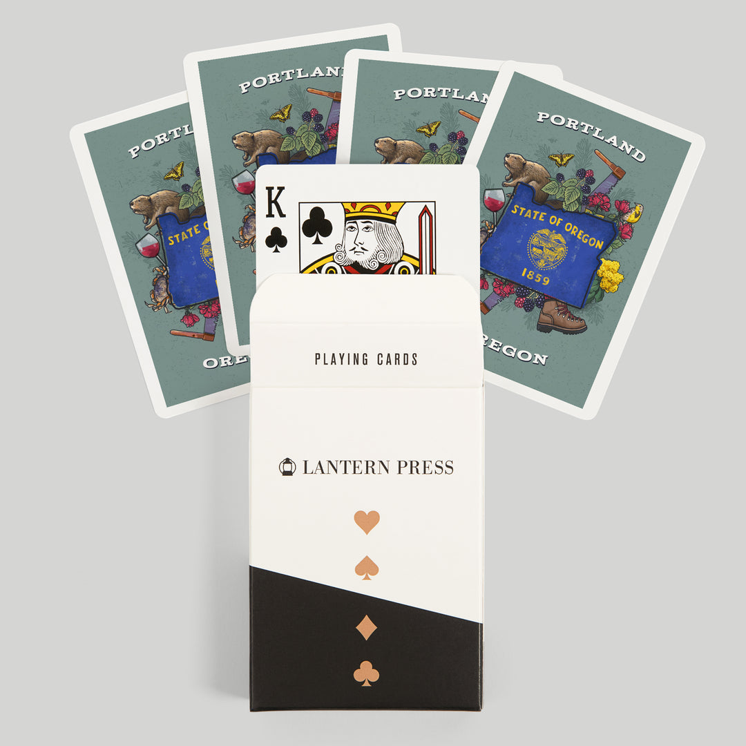 Playing Cards, Portland, Oregon, State Treasure Trove, State Series, 52 Card Deck with Jokers in Box, Unique Art Cards Lantern Press 