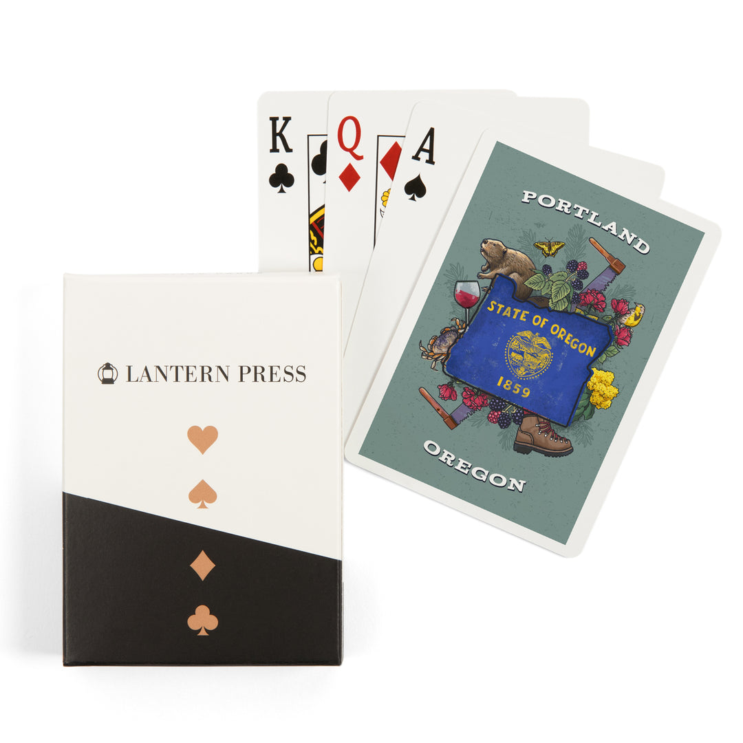 Playing Cards, Portland, Oregon, State Treasure Trove, State Series, 52 Card Deck with Jokers in Box, Unique Art Cards Lantern Press 