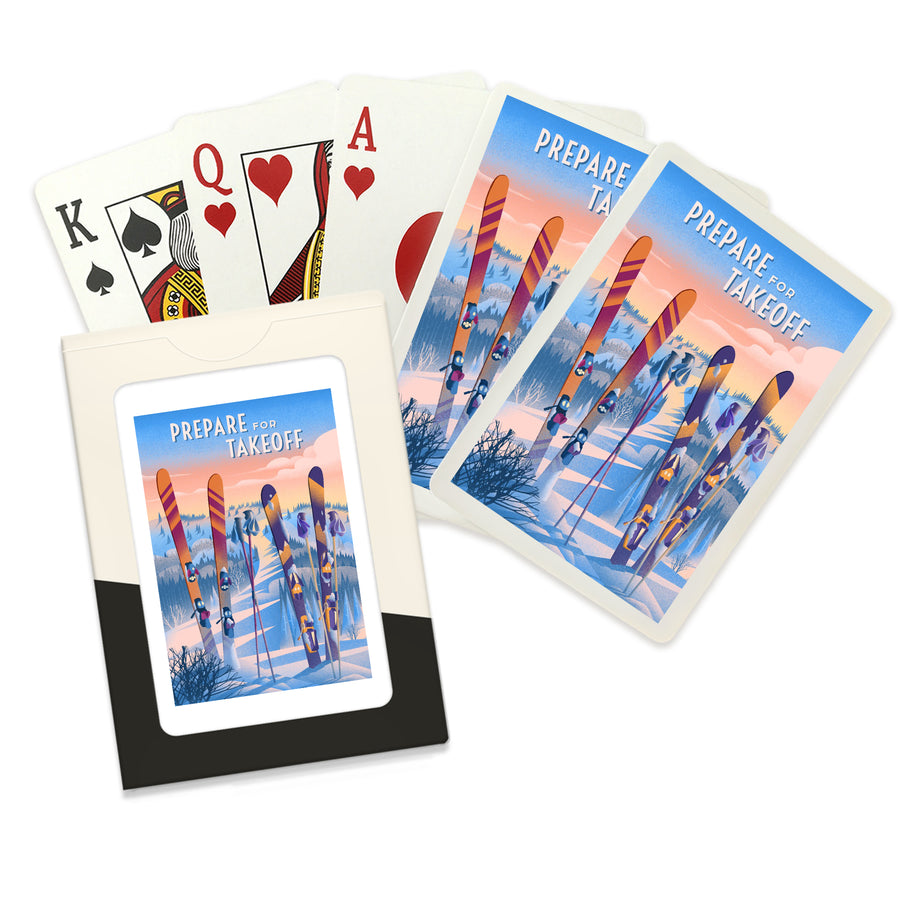 Playing Cards, Prepare for Takeoff, Skis In Snowbank, 52 Card Deck with Jokers in Box, Unique Art Cards Lantern Press 
