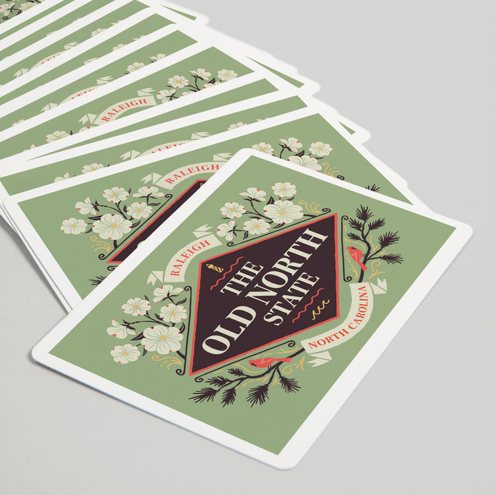 Playing Cards, Raleigh, North Carolina, State Motto Crest, State Series, 52 Card Deck with Jokers in Box, Unique Art Cards Lantern Press 