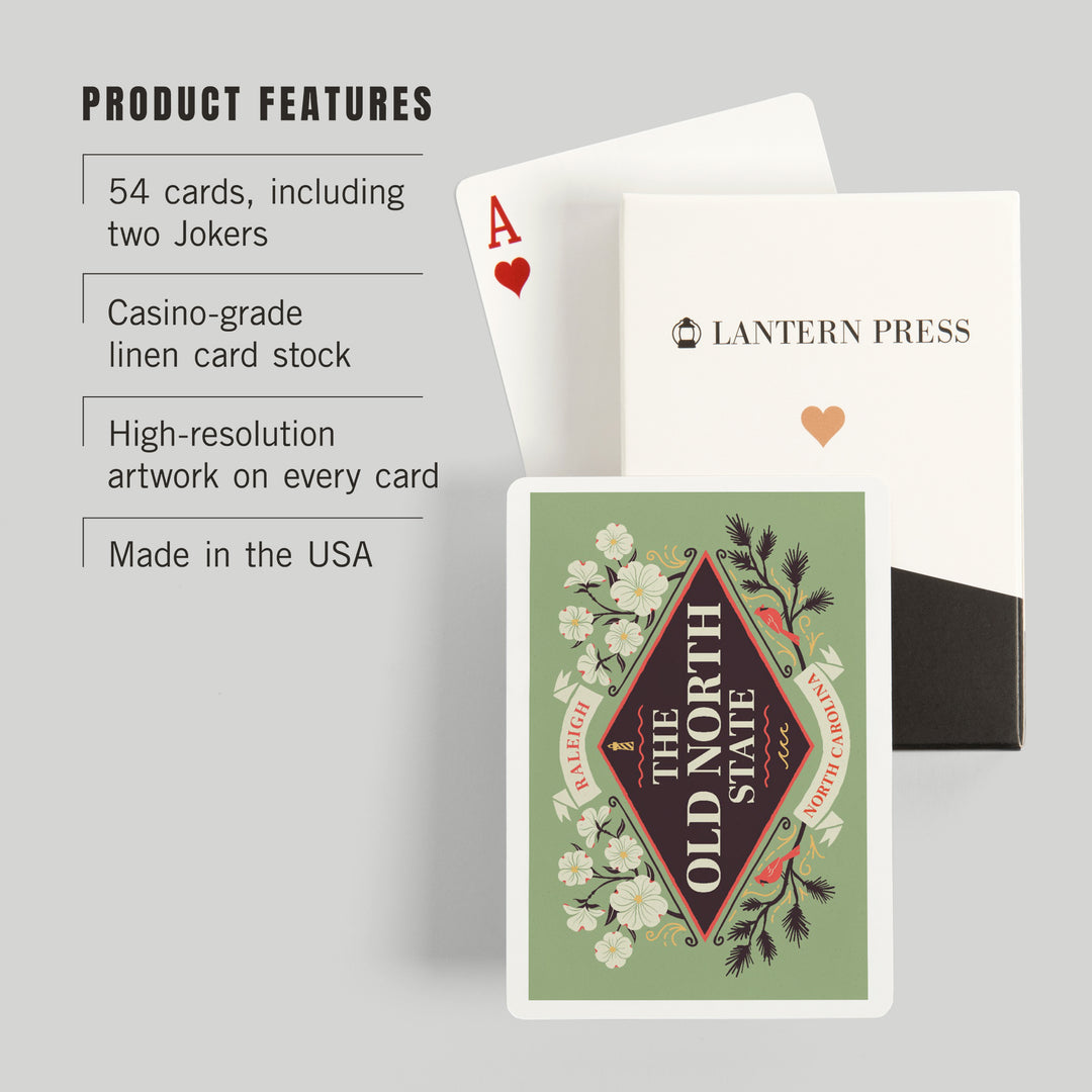 Playing Cards, Raleigh, North Carolina, State Motto Crest, State Series, 52 Card Deck with Jokers in Box, Unique Art Cards Lantern Press 