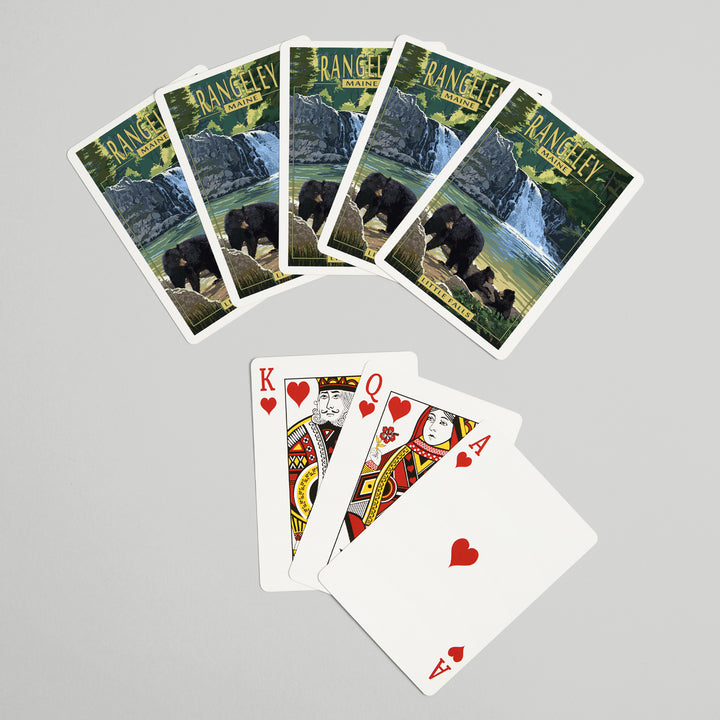 Playing Cards, Rangeley, Maine, Painterly, Little Falls, Black Bear and Cubs, 52 Card Deck with Jokers in Box, Unique Art Cards Lantern Press 
