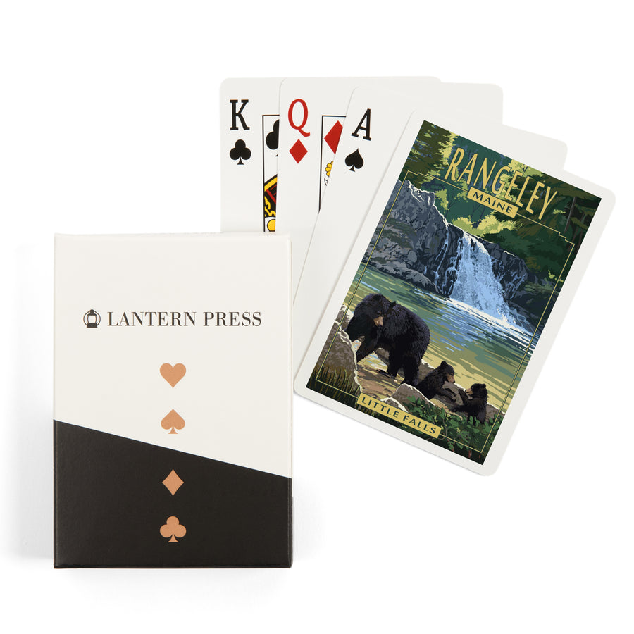 Playing Cards, Rangeley, Maine, Painterly, Little Falls, Black Bear and Cubs, 52 Card Deck with Jokers in Box, Unique Art Cards Lantern Press 