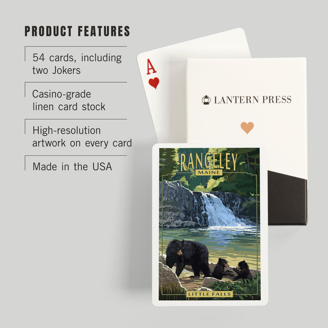 Playing Cards, Rangeley, Maine, Painterly, Little Falls, Black Bear and Cubs, 52 Card Deck with Jokers in Box, Unique Art Cards Lantern Press 