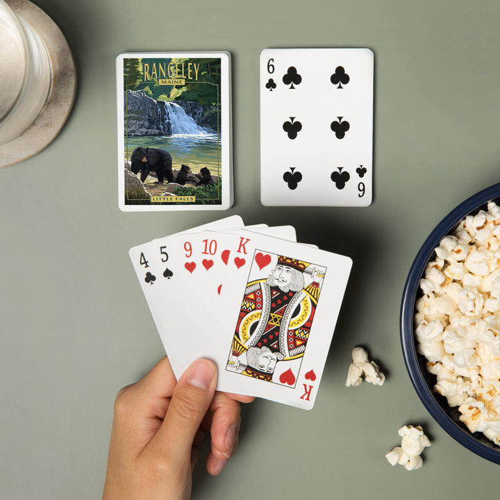 Playing Cards, Rangeley, Maine, Painterly, Little Falls, Black Bear and Cubs, 52 Card Deck with Jokers in Box, Unique Art Cards Lantern Press 