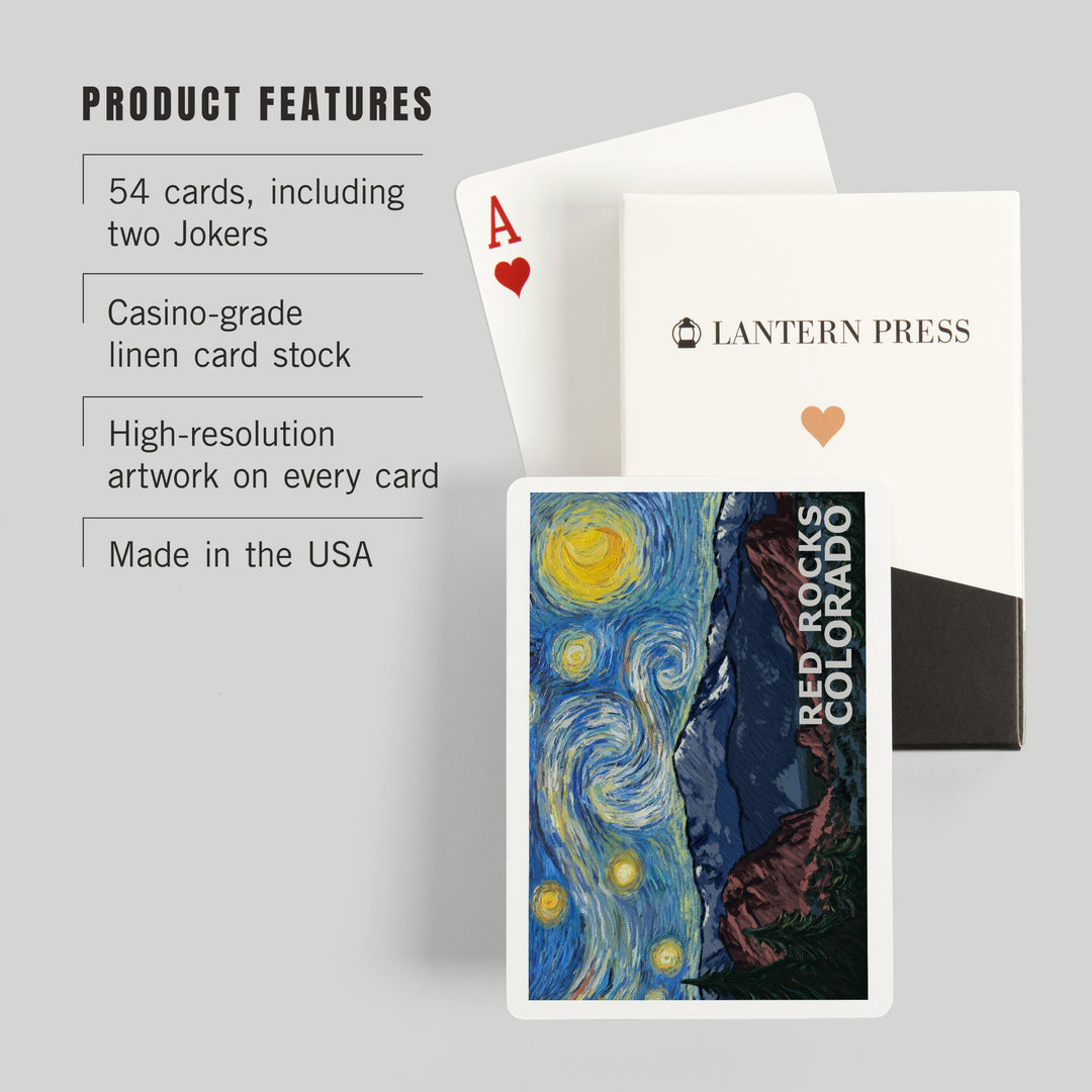 Playing Cards, Red Rocks, Colorado, Starry Night, Pikes Peak, 52 Card Deck with Jokers in Box, Unique Art Cards Lantern Press 