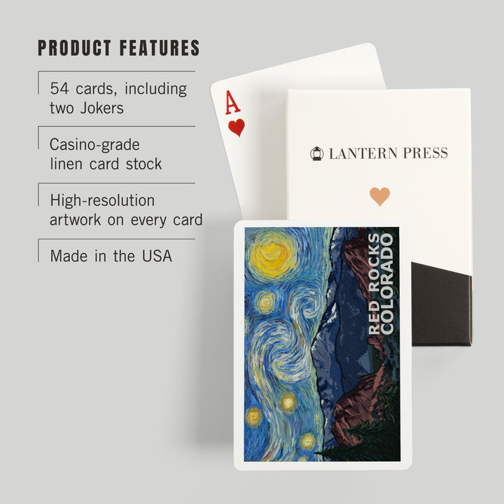 Playing Cards, Red Rocks, Colorado, Starry Night, Pikes Peak, 52 Card Deck with Jokers in Box, Unique Art Cards Lantern Press 