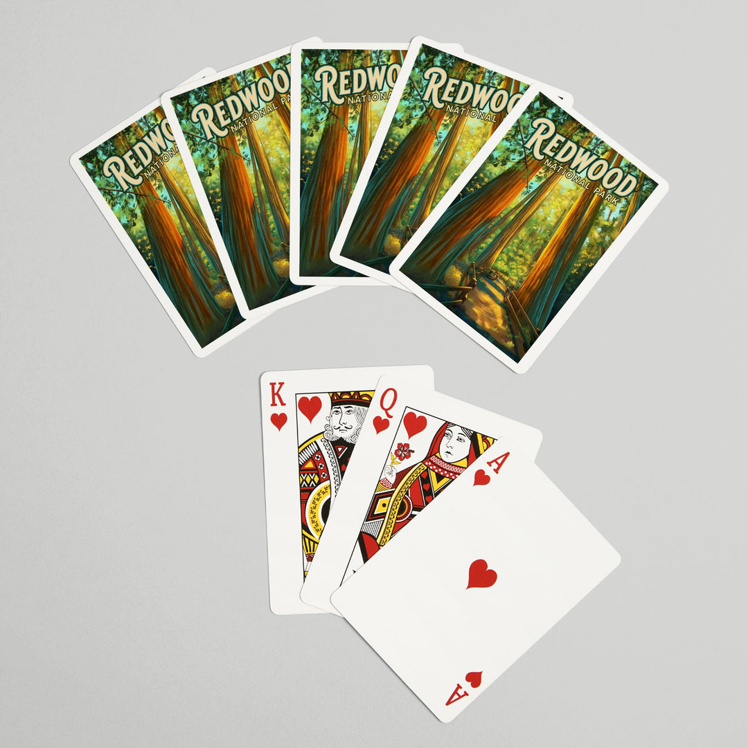 Playing Cards, Redwood National Park, California, Oil Painting, 52 Card Deck with Jokers in Box, Unique Art Cards Lantern Press 