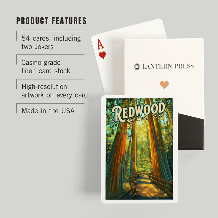 Playing Cards, Redwood National Park, California, Oil Painting, 52 Card Deck with Jokers in Box, Unique Art Cards Lantern Press 