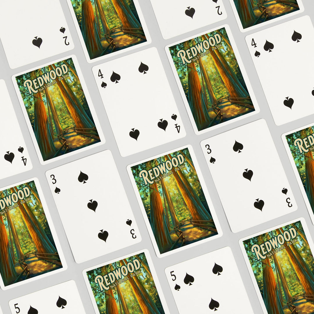 Playing Cards, Redwood National Park, California, Oil Painting, 52 Card Deck with Jokers in Box, Unique Art Cards Lantern Press 