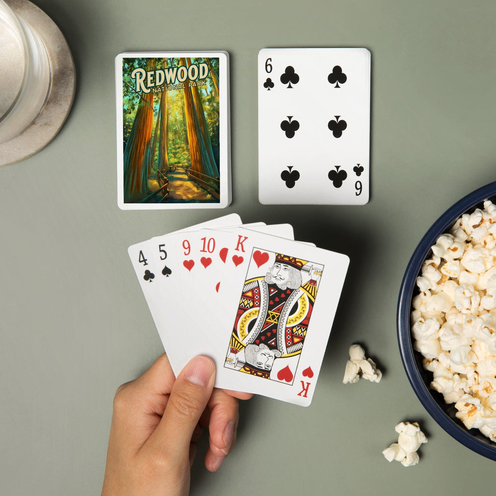 Playing Cards, Redwood National Park, California, Oil Painting, 52 Card Deck with Jokers in Box, Unique Art Cards Lantern Press 