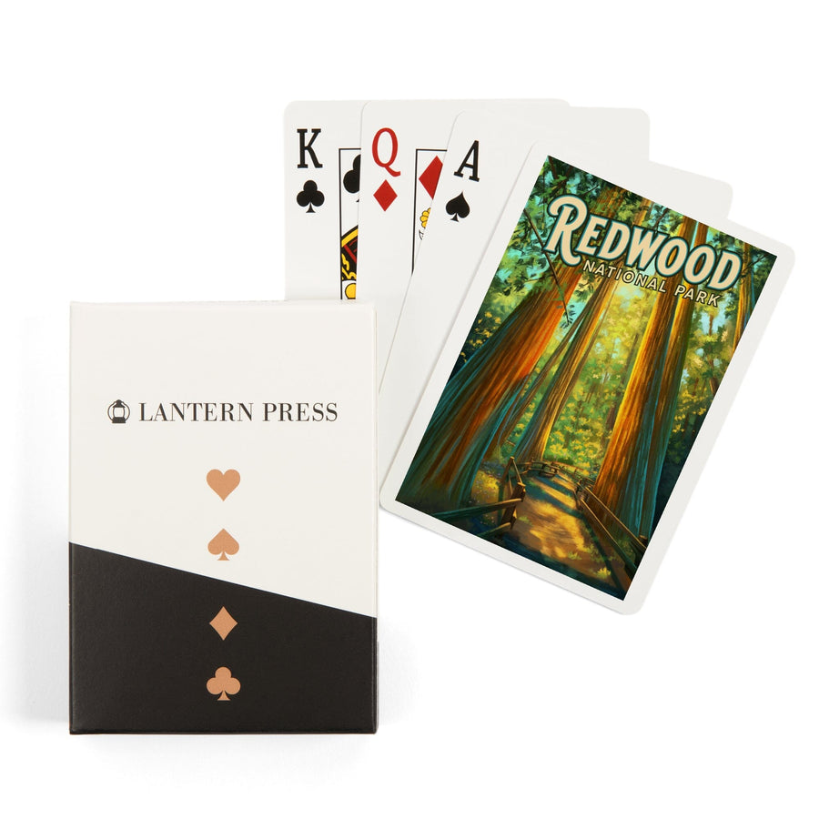 Playing Cards, Redwood National Park, California, Oil Painting, 52 Card Deck with Jokers in Box, Unique Art Cards Lantern Press 