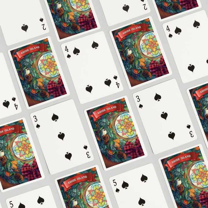 Playing Cards, Rhode Island, Front Door with Wreath, 52 Card Deck with Jokers in Box, Unique Art Cards Lantern Press 