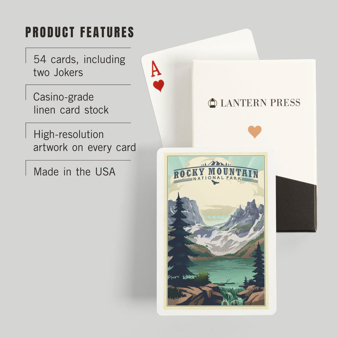 Playing Cards, Rocky Mountain National Park, Colorado, Lake, Lithograph, 52 Card Deck with Jokers in Box, Unique Art Cards Lantern Press 