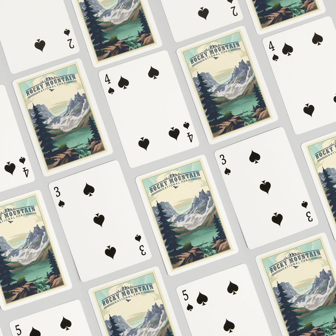 Playing Cards, Rocky Mountain National Park, Colorado, Lake, Lithograph, 52 Card Deck with Jokers in Box, Unique Art Cards Lantern Press 