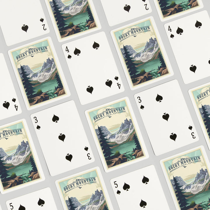 Playing Cards, Rocky Mountain National Park, Colorado, Lake, Lithograph, 52 Card Deck with Jokers in Box, Unique Art Cards Lantern Press 