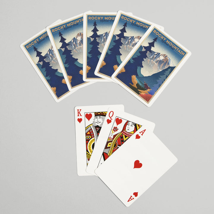Playing Cards, Rocky Mountain National Park, Colorado, Moose and Lake, Lithograph, 52 Card Deck with Jokers in Box, Unique Art Cards Lantern Press 