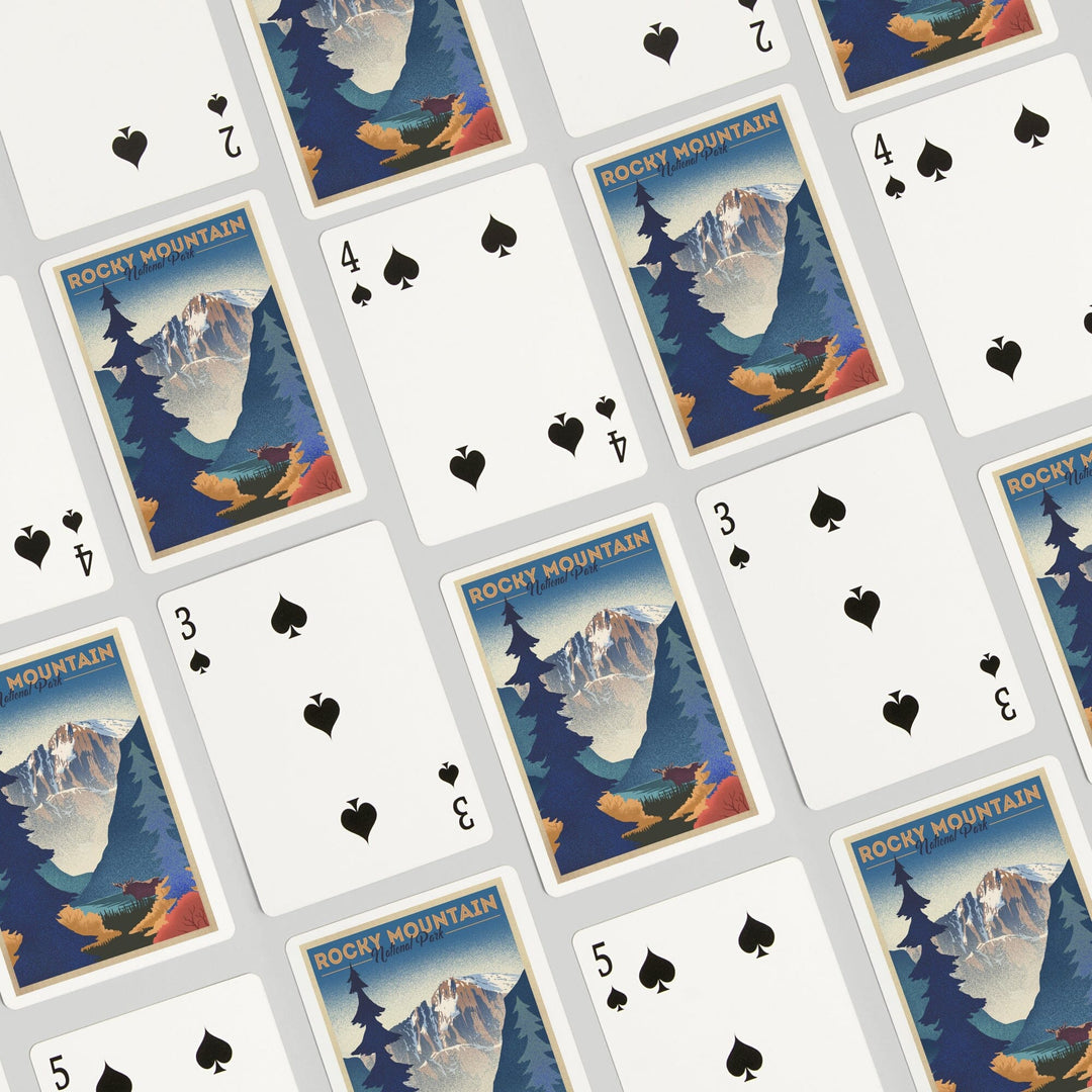 Playing Cards, Rocky Mountain National Park, Colorado, Moose and Lake, Lithograph, 52 Card Deck with Jokers in Box, Unique Art Cards Lantern Press 