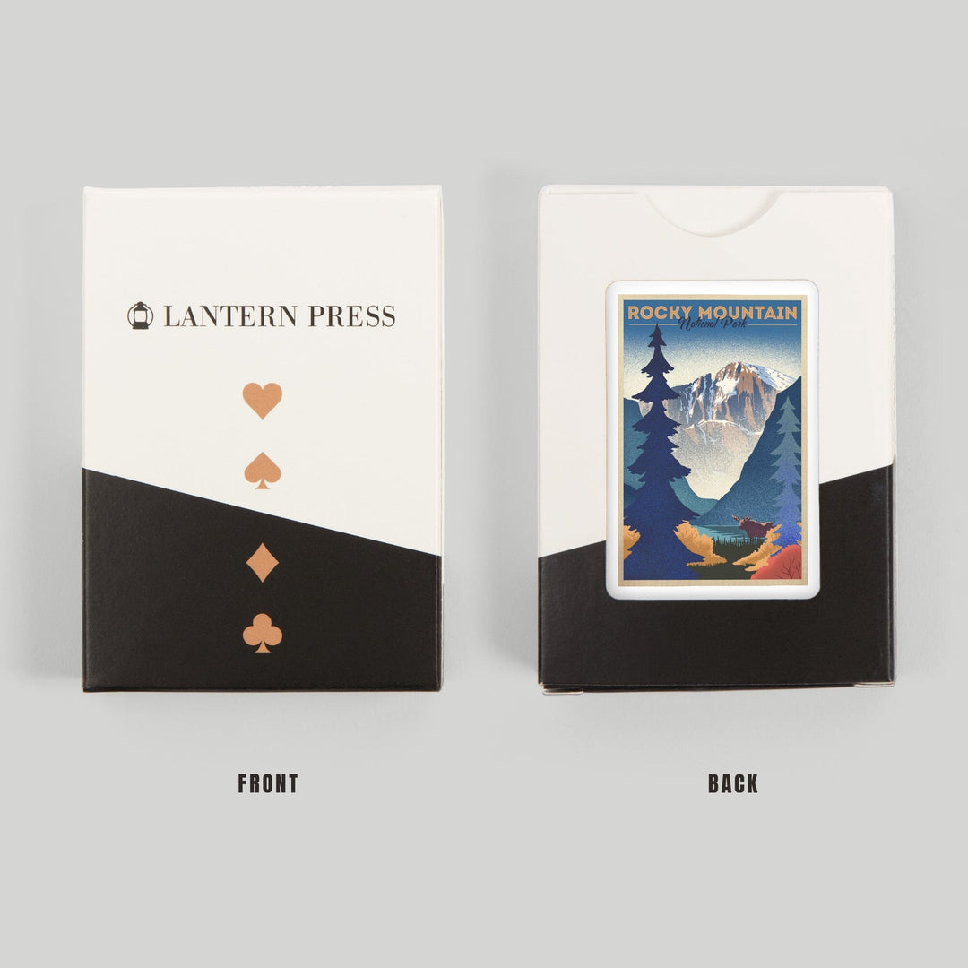 Playing Cards, Rocky Mountain National Park, Colorado, Moose and Lake, Lithograph, 52 Card Deck with Jokers in Box, Unique Art Cards Lantern Press 