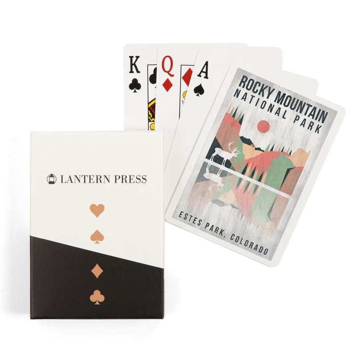 Playing Cards, Rocky Mountain National park, Estes park, Colorado, Elk, Geometric Opacity Press, 52 Card Deck with Jokers in Box, Unique Art Cards Lantern Press 