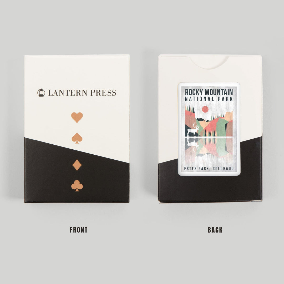 Playing Cards, Rocky Mountain National park, Estes park, Colorado, Elk, Geometric Opacity Press, 52 Card Deck with Jokers in Box, Unique Art Cards Lantern Press 