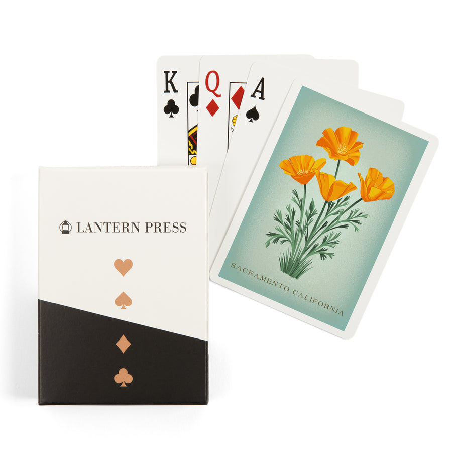 Playing Cards, Sacramento, California, Vintage Flora, State Series, California Poppy, 52 Card Deck with Jokers in Box, Unique Art Cards Lantern Press 