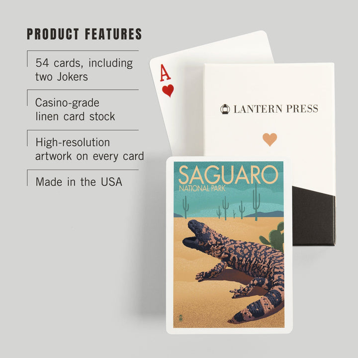 Playing Cards, Saguaro National Park, Arizona, Gila Monster and Cactus, Lithograph, 52 Card Deck with Jokers in Box, Unique Art Cards Lantern Press 