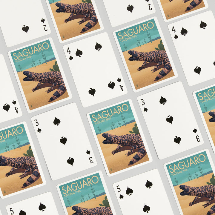 Playing Cards, Saguaro National Park, Arizona, Gila Monster and Cactus, Lithograph, 52 Card Deck with Jokers in Box, Unique Art Cards Lantern Press 