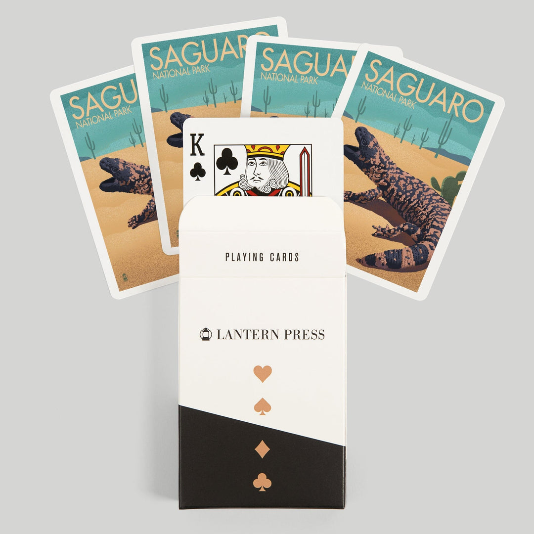 Playing Cards, Saguaro National Park, Arizona, Gila Monster and Cactus, Lithograph, 52 Card Deck with Jokers in Box, Unique Art Cards Lantern Press 