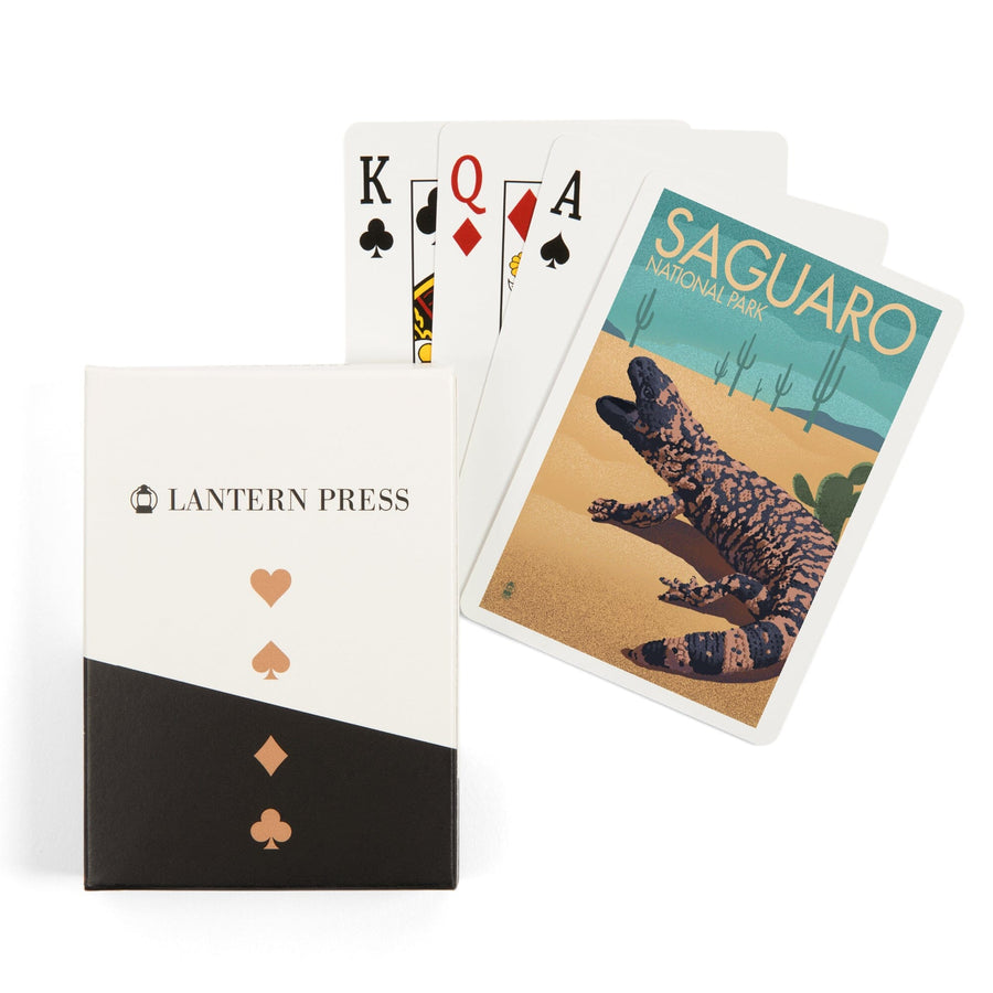 Playing Cards, Saguaro National Park, Arizona, Gila Monster and Cactus, Lithograph, 52 Card Deck with Jokers in Box, Unique Art Cards Lantern Press 