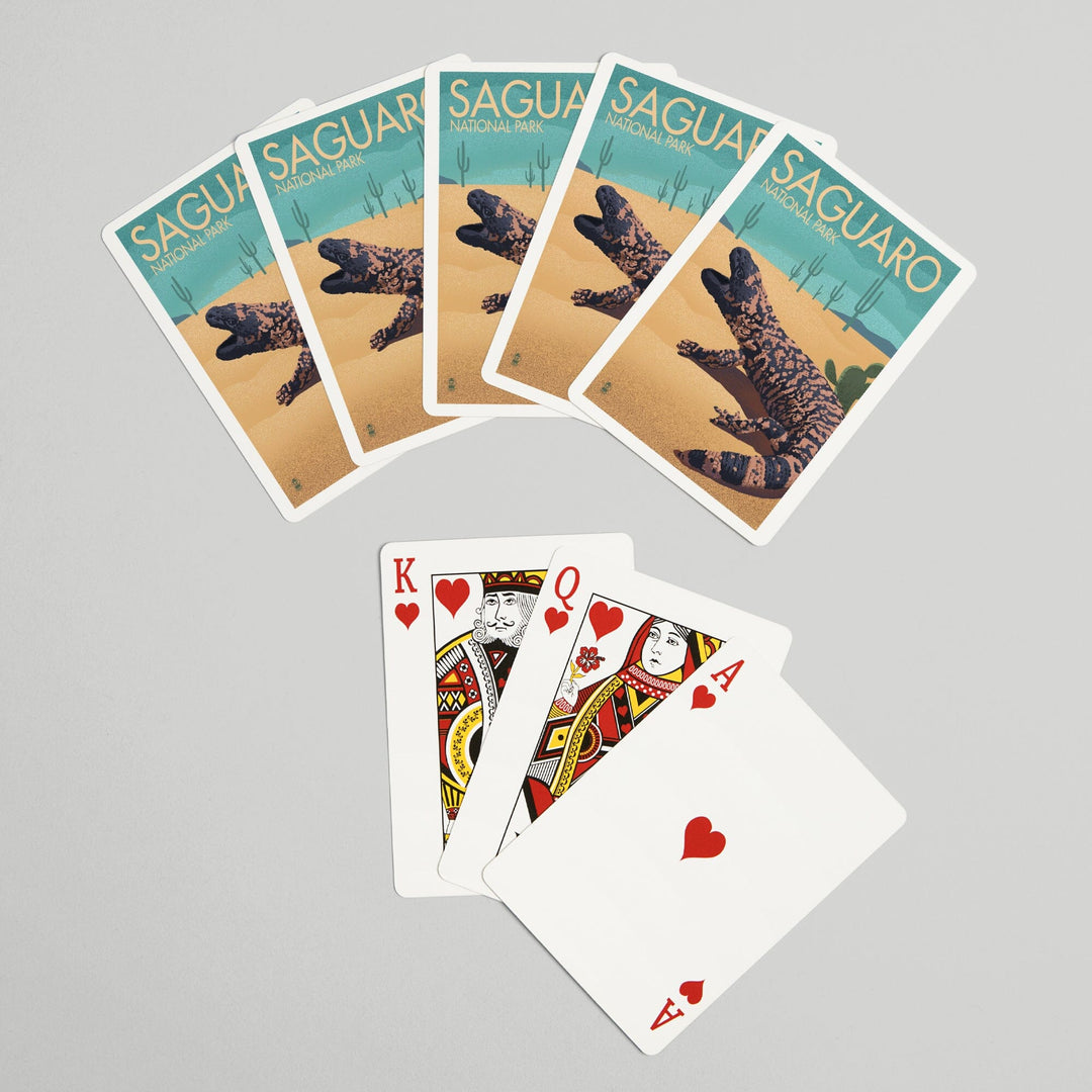 Playing Cards, Saguaro National Park, Arizona, Gila Monster and Cactus, Lithograph, 52 Card Deck with Jokers in Box, Unique Art Cards Lantern Press 