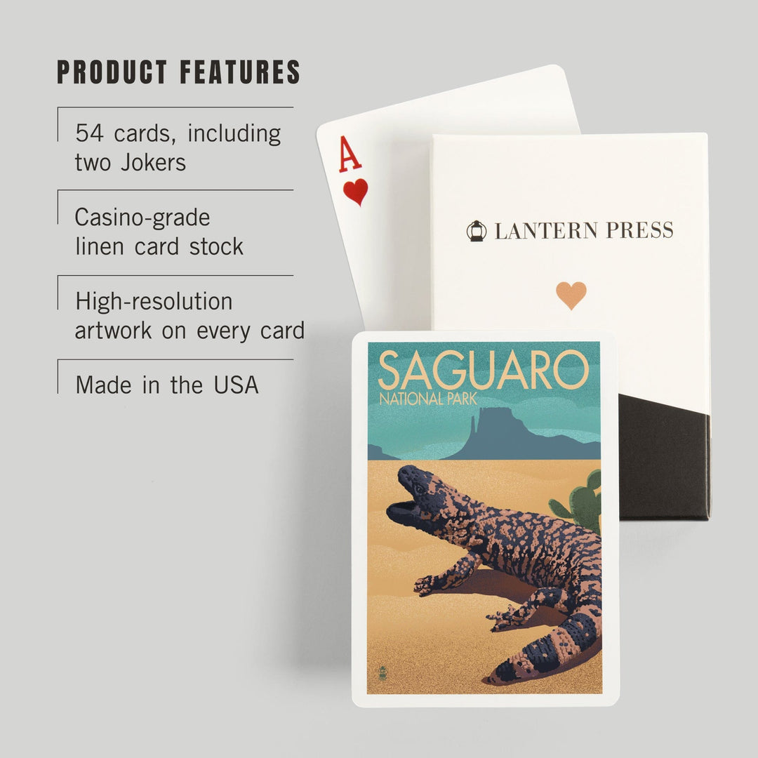 Playing Cards, Saguaro National Park, Arizona, Gila Monster, Lithograph, 52 Card Deck with Jokers in Box, Unique Art Cards Lantern Press 