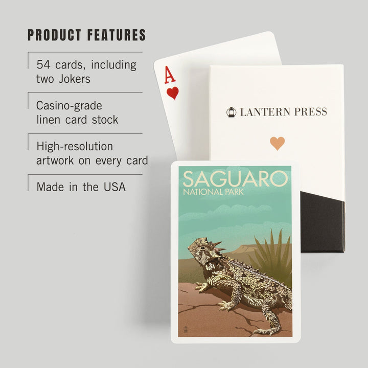 Playing Cards, Saguaro National Park, Arizona, Horned Lizard, Lithograph, 52 Card Deck with Jokers in Box, Unique Art Cards Lantern Press 